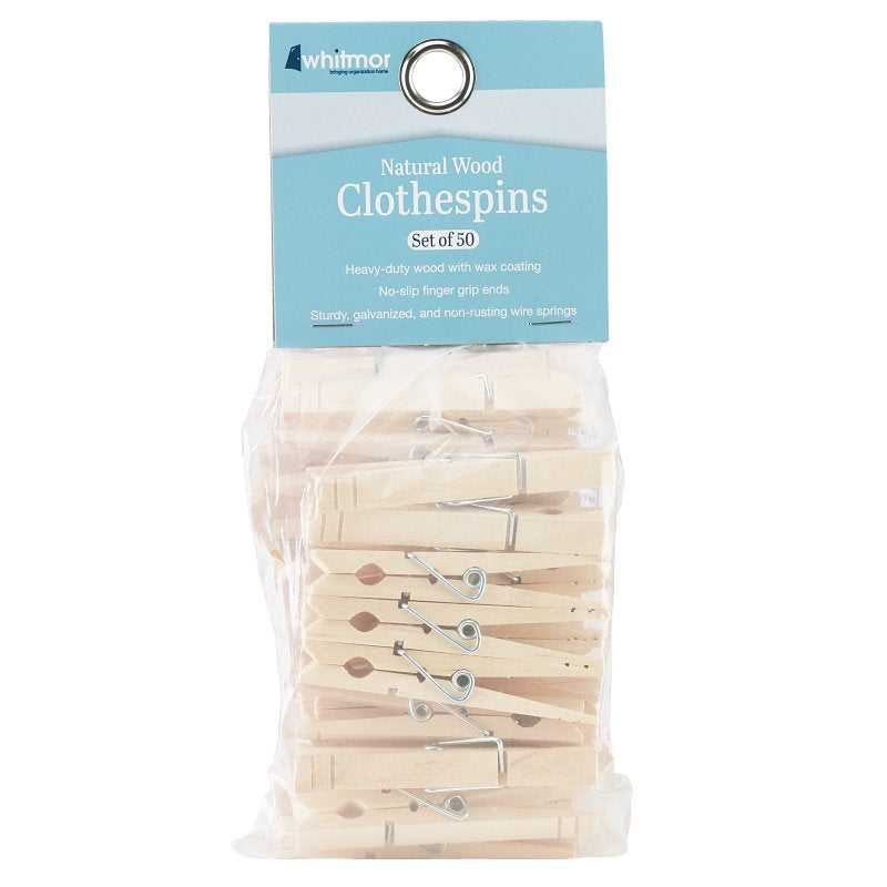 Whitmor 6026-855 Cloth Pin, 0.38 in W, 3.38 in L, Wood, Natural