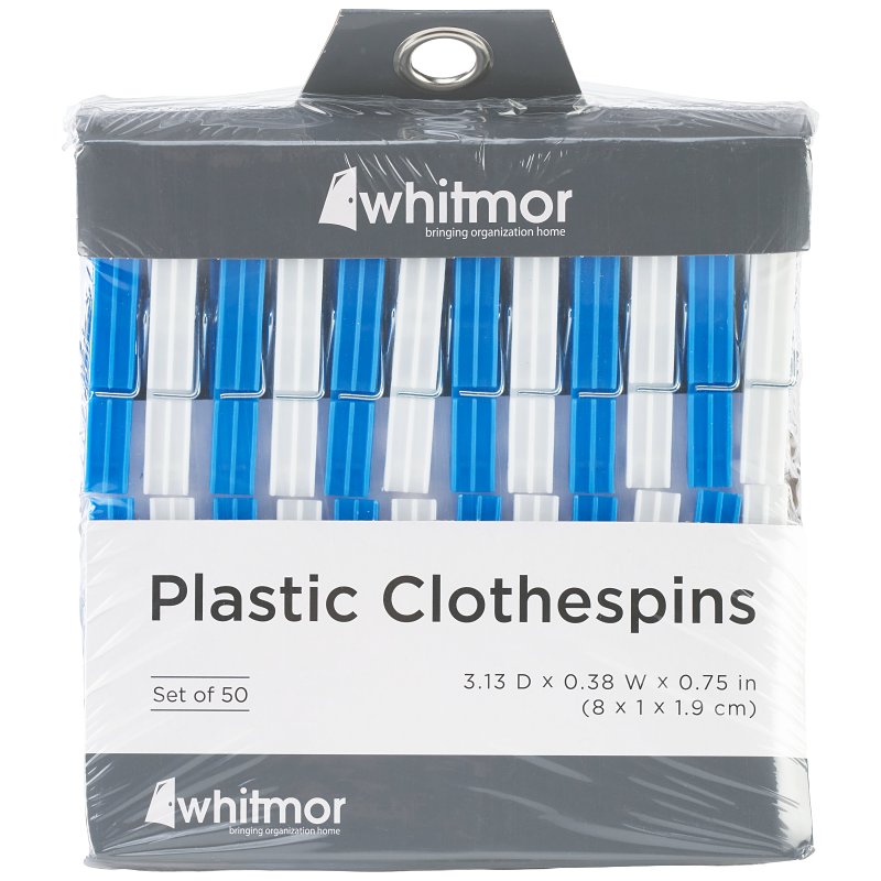 Whitmor 6171-919 Clothes Pins, 3 in L, Plastic, Blue/White