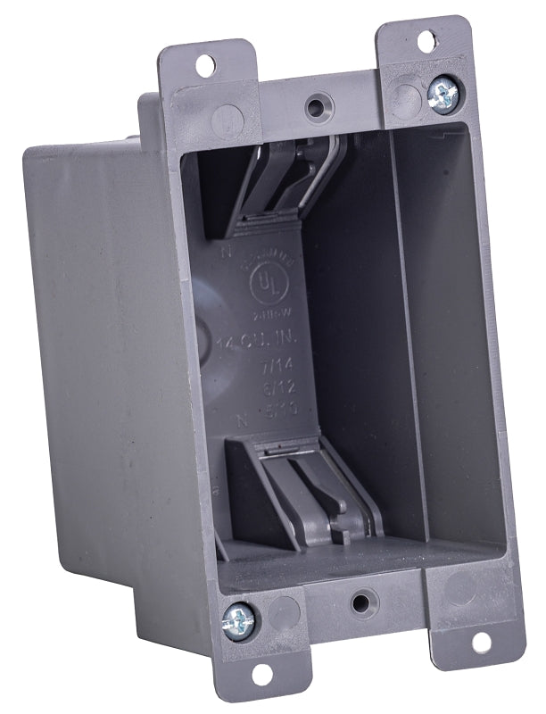 Gardner Bender BOX-RS14 Switch/Outlet Box, Standard Outlet, 1-Gang, 4-Knockout, PVC, Gray, In-Wall