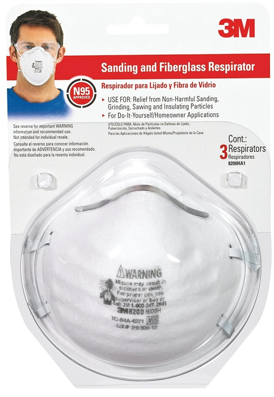 3M 8200H3-DC Respirator, One-Size Mask, N95 Filter Class, 95 % Filter Efficiency, White