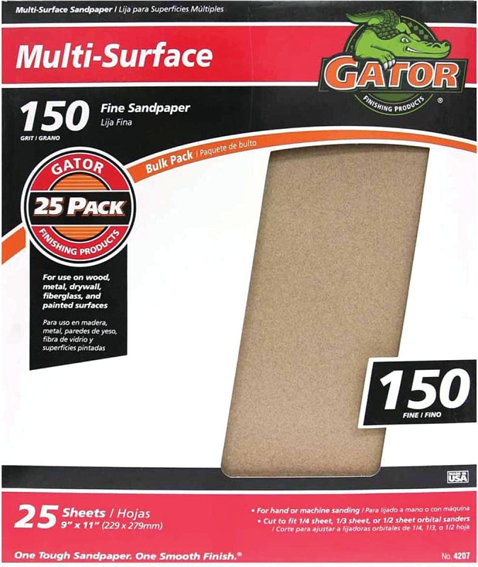 Gator 3262 Sanding Sheet, 11 in L, 9 in W, Aluminum Oxide Abrasive, 150 Grit, Fine
