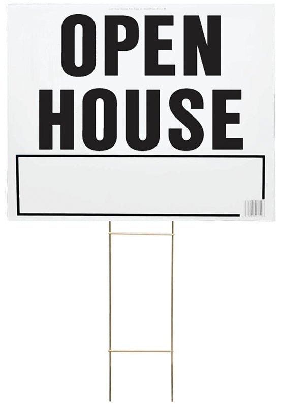 Hy-Ko LOH-3 Lawn Sign, OPEN HOUSE, Black Legend, White Background, Plastic, 19 in H x 24 in W Dimensions, Pack of 5