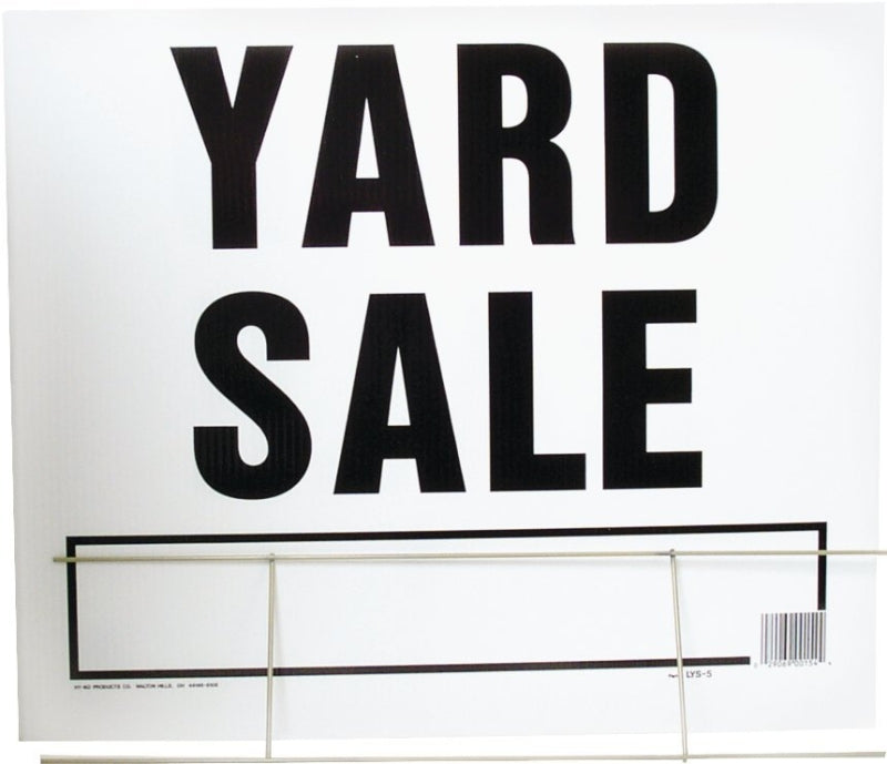 Hy-Ko LYS-5 Lawn Sign, YARD SALE, Black Legend, White Background, Plastic, 19 in H x 24 in W Dimensions, Pack of 5