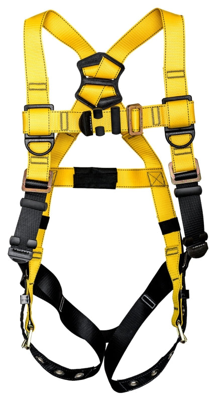 Guardian Fall Protection 37005B Full Body Harness, M/L, 130 to 420 lb, Polyester Webbing, Black/Yellow