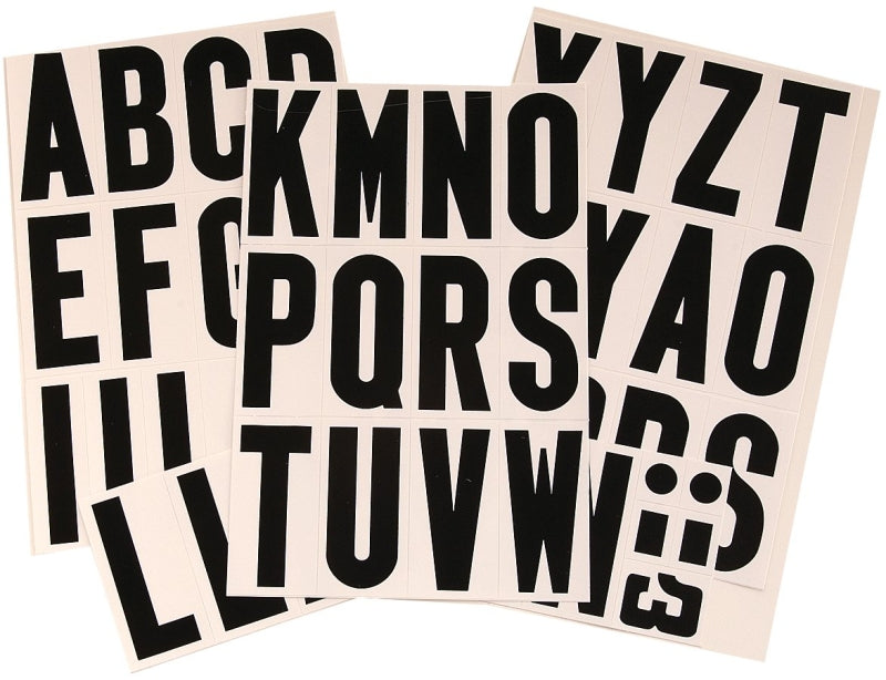 Hy-Ko MM-4L Self-Adhesive Packaged Letter Set, 3 in H Character, Black Character, White Background, Vinyl