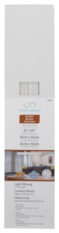 Simple Spaces FWMB-13 Blind, 64 in L, 32 in W, Faux Wood, White, Pack of 2
