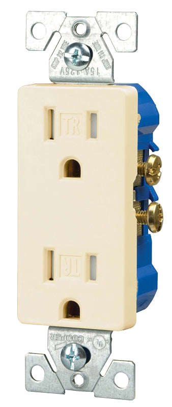 Eaton Wiring Devices TR1107LA-BOX Duplex Receptacle, PVC, Light Almond, 2-Pole, 15 A, 125 V, Push-in, Side Wiring, Pack of 10