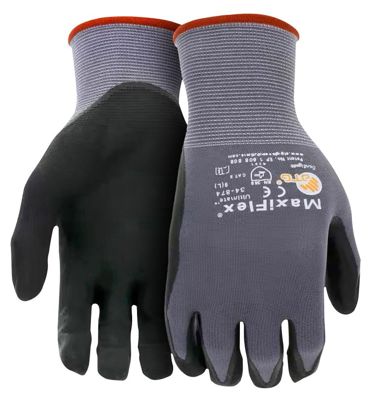 Boss MaxiFlex Ultimate 34-874T/M Seamless Knit Coated Gloves, Unisex, M, 8.7 in L, Knit Wrist Cuff, Nitrile Coating