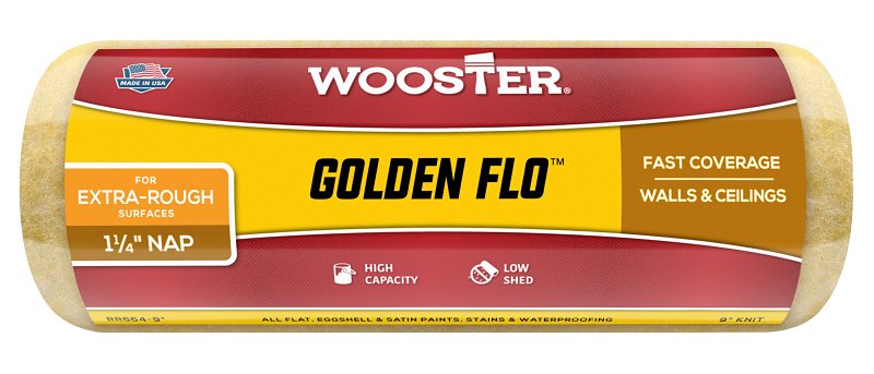 Wooster RR664-9 Roller Cover, 1-1/4 in Thick Nap, 9 in L, Fabric Cover, Yellow