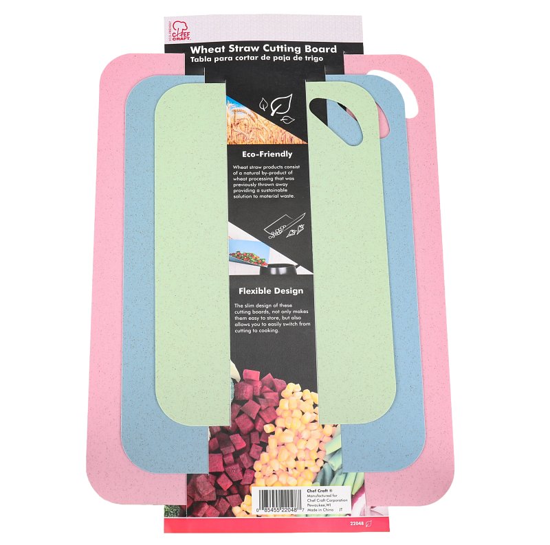 Chef Craft 22048 Cutting Board Set, Wheat Straw, Blue/Green/Pink