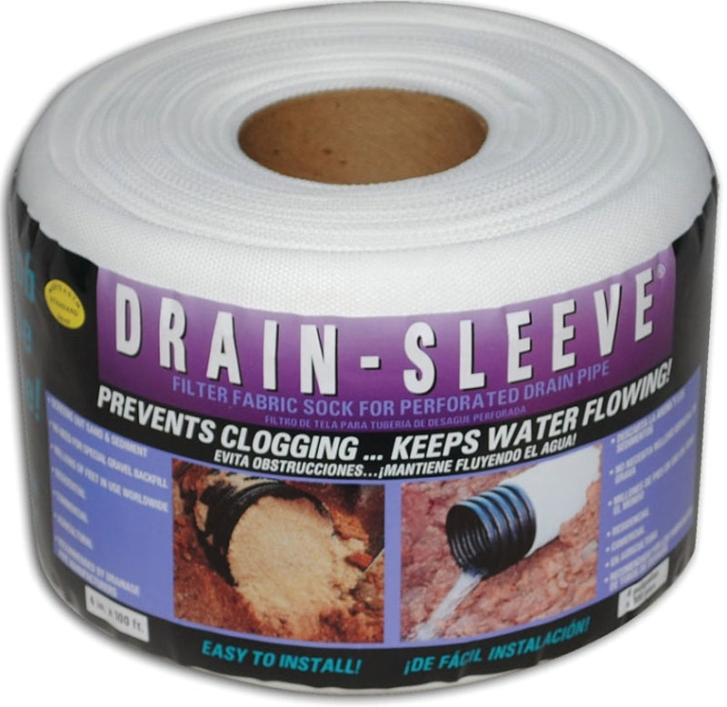 Carriff Corp 04100-10 Drain Sleeve Sock, 100 ft L X 4 in W Dimensions, Fabric