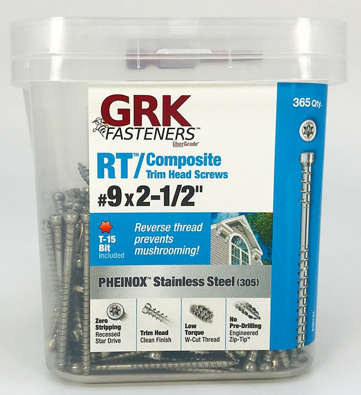 GRK Fasteners PHEINOX Series 36101 Screw, 2-1/2 in L, W-Cut Thread, Recessed Star Drive, Zip-Tip Point, Steel, 365 PK