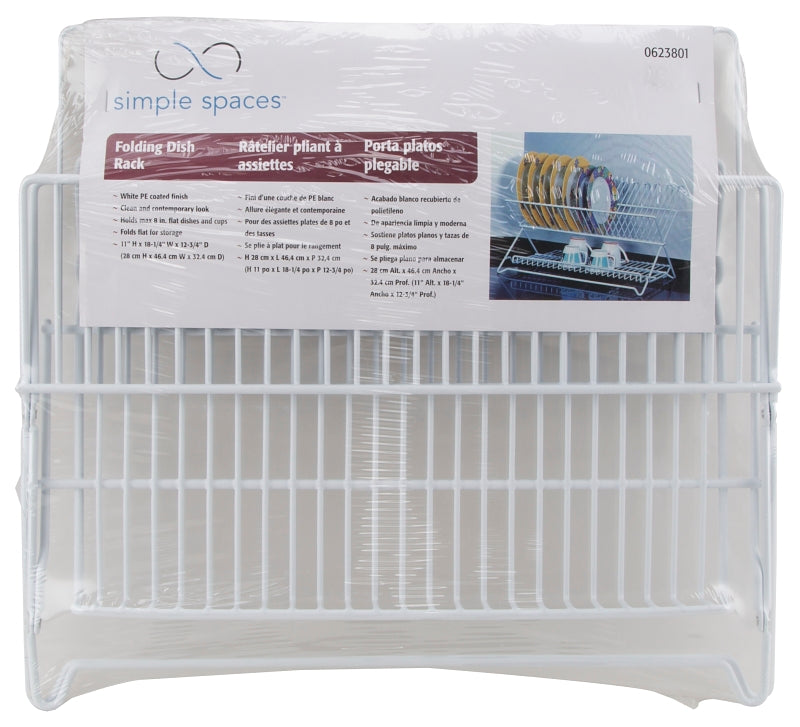 Simple Spaces JI-22W-3L Dish Rack, 20 lb, 18-1/4 in L, 12-3/4 in W, 11 in H, Steel, White, White PE Coated