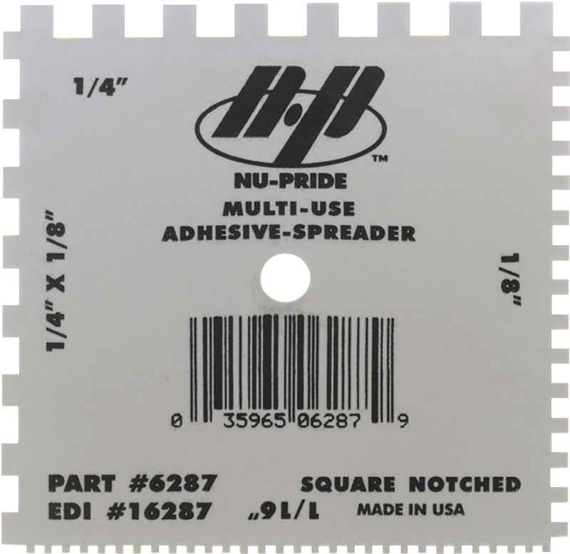Marshalltown 6287 Spreader, 1/16, 1/8, 1/4 in Notch, 4 in W Blade, Notched Blade, Plastic Blade