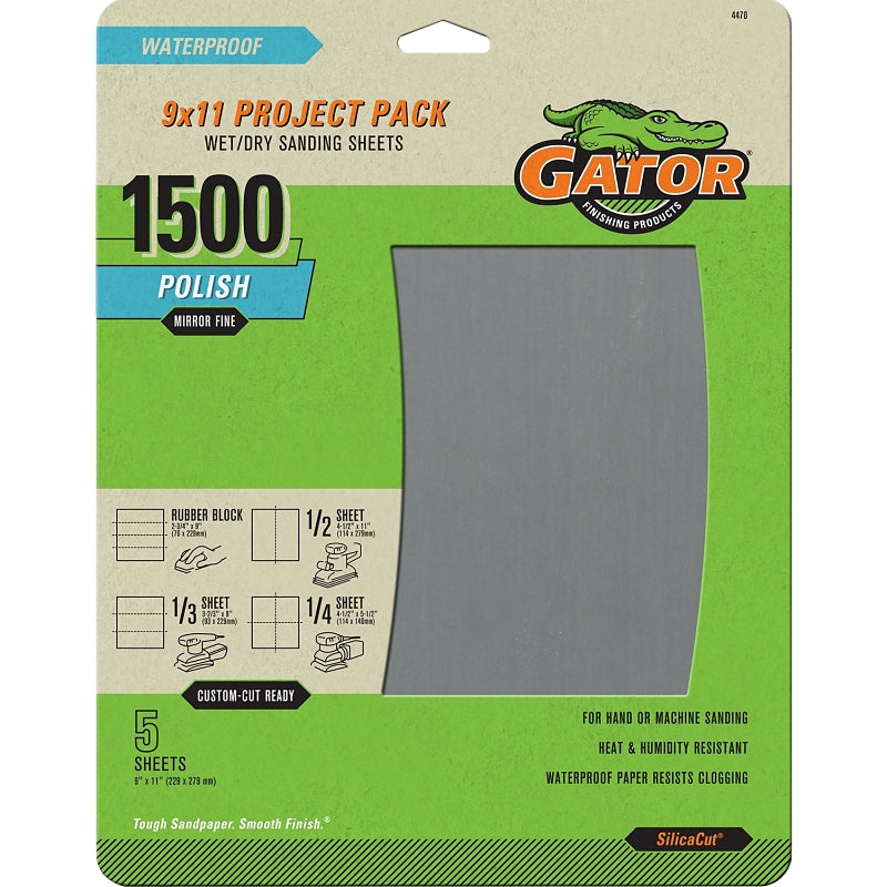 Gator SilicaCut 4470 Sanding Sheet, 11 in L, 9 in W, 1500 Grit, Fine, Silicon Carbide Abrasive