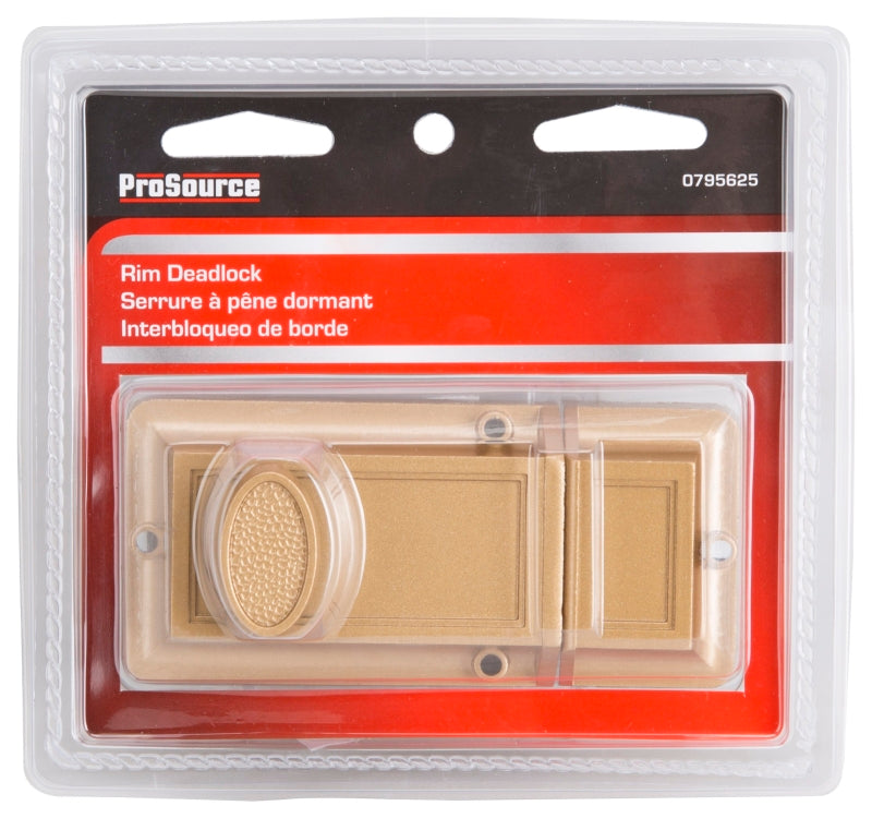 ProSource 6224497-PS Rim Deadbolt, Keyed Different Key, Brass, Brass, Kwikset Keyway, 1-2-3/8 in Thick Door