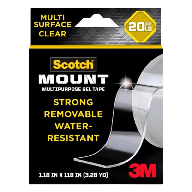 Scotch-Mount 420-3M-1ES Multi-Purpose Tape, 118 in L, 1.18 in W, Gel Backing, Clear