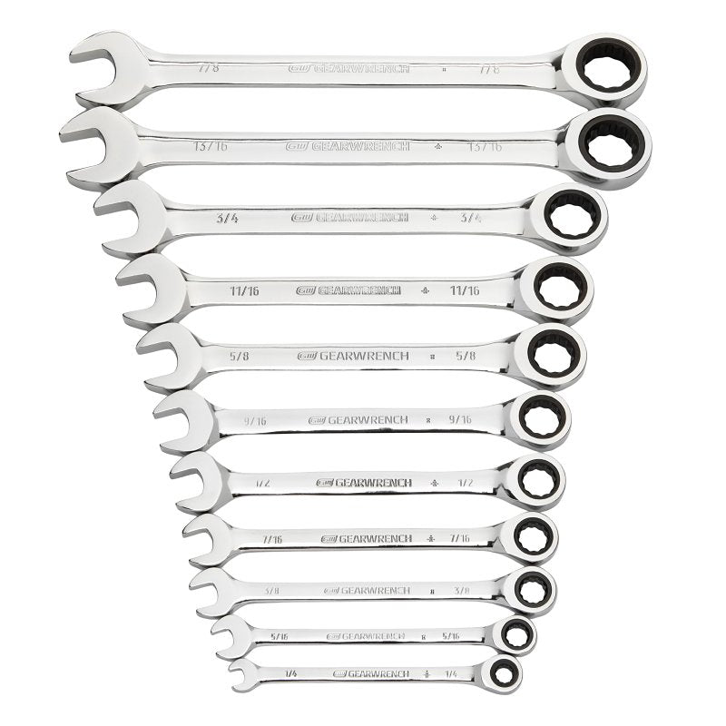 GearWrench 9312 Ratcheting Combination Wrench Set, SAE, 12-Point, Alloy Steel, Chrome