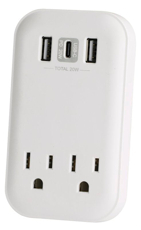 Powerzone ORSUC417 Surge Protector, 15 A, 125 V, 3-USB Port, 2-Outlet, White