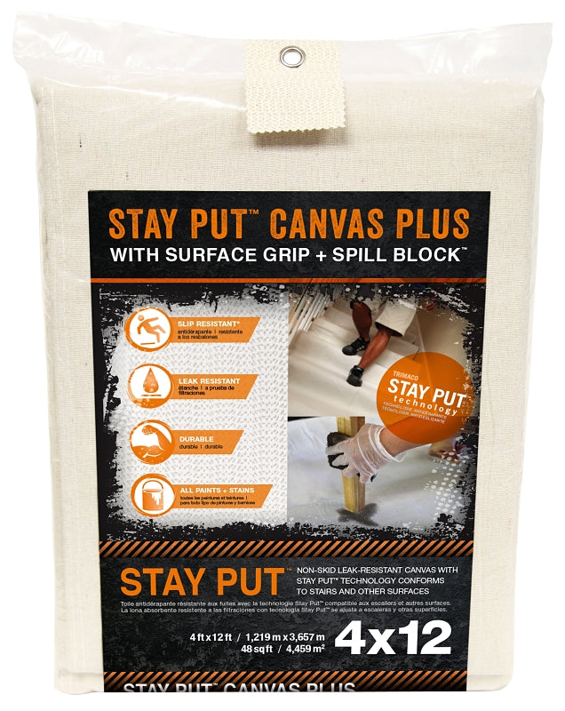Trimaco 4328 Drop Cloth, 12 ft L, 4 ft W, Canvas/Plastic