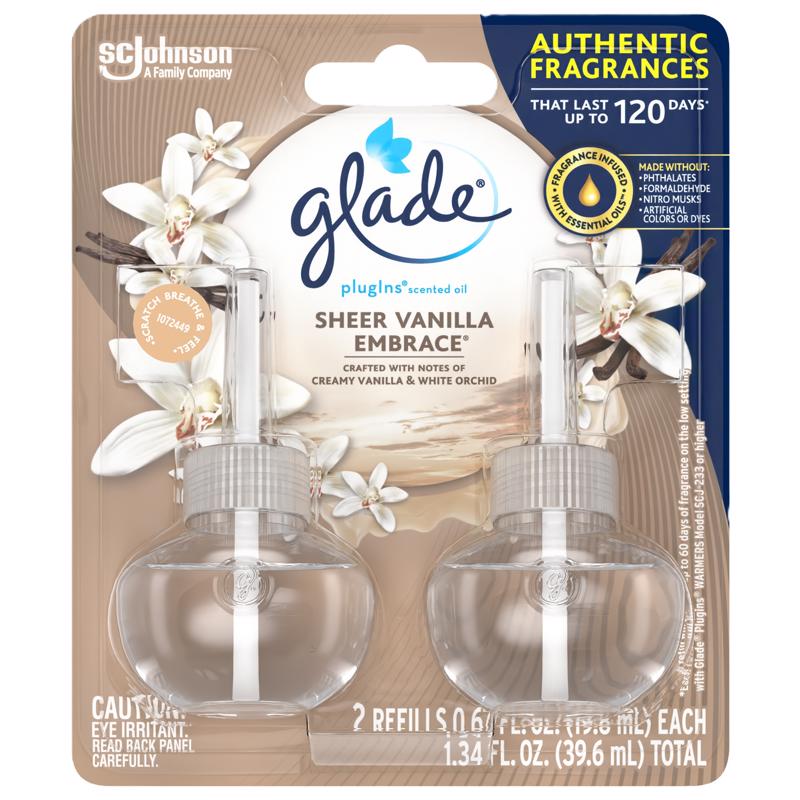 Glade Plug-Ins Sheer Vanilla Embrace Scent Air Freshener Refill 1.34 oz Liquid, Pack of 6