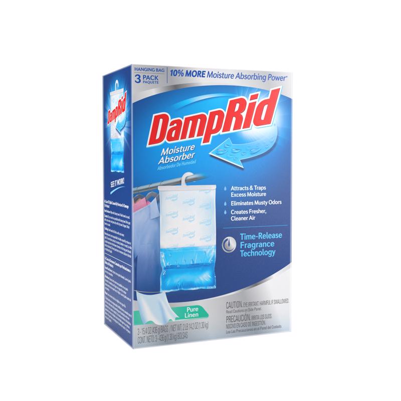 DampRid Hanging Moisture Absorber Pure Linen Scent 15.4 oz 3 pk, Pack of 4
