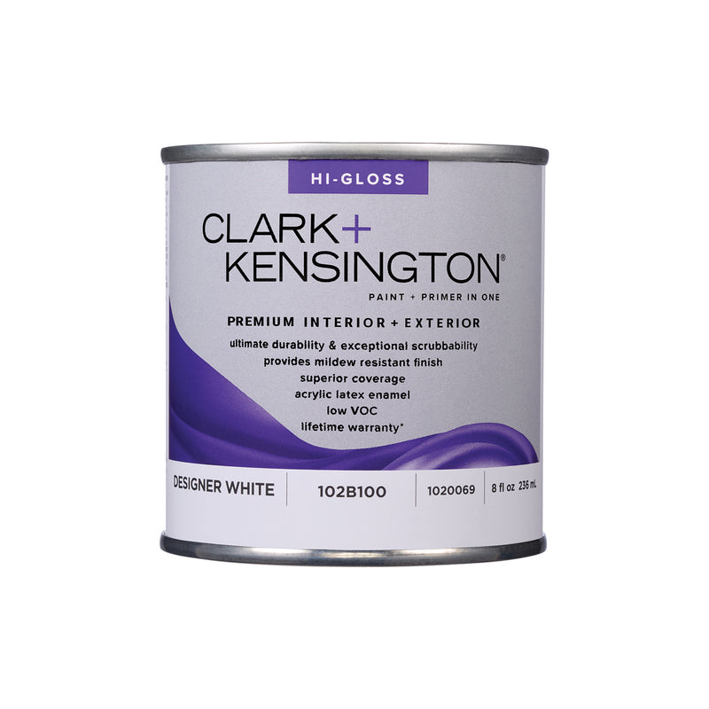 Clark+Kensington High-Gloss Designer White Premium Paint Exterior and Interior 1/2 pt, Pack of 6
