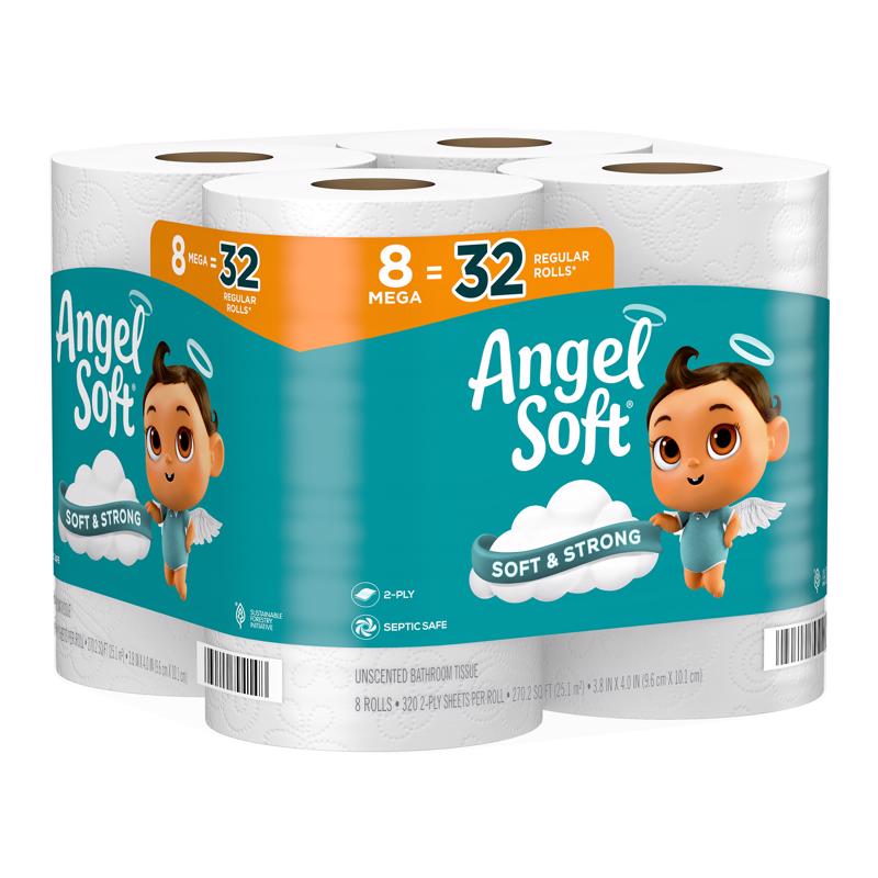 Angel Soft Toilet Paper 8 Rolls 320 sheet 270.2 sq ft, Pack of 8