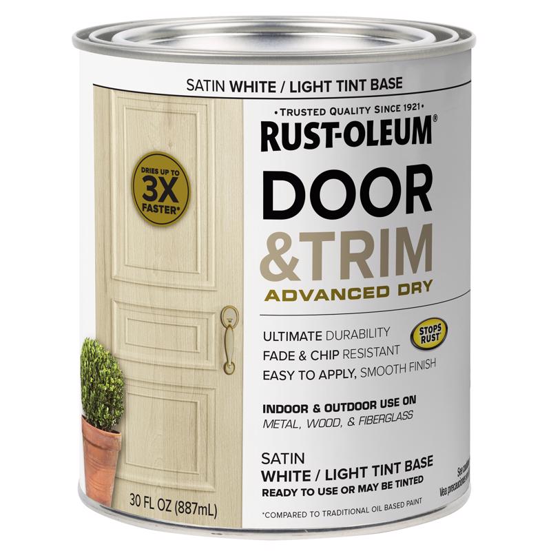 Rust-Oleum Stops Rust Satin White Tint Base Door Paint Exterior and Interior 1 qt, Pack of 2