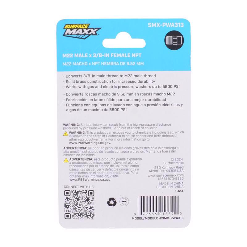 SurfaceMaxx M22 Male x 3/8-in Female NPT Screw Nipple 5800 psi