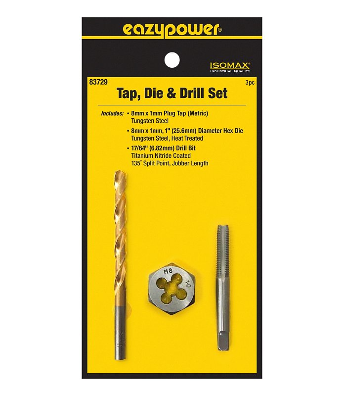 Eazypower 83729 Tap Die and Drill Set, 3-Piece, Tungsten Steel