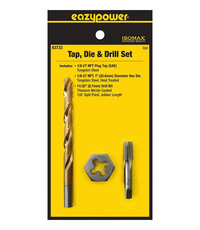 Eazypower 83733 Tap Die and Drill Set, 3-Piece, Tungsten Steel