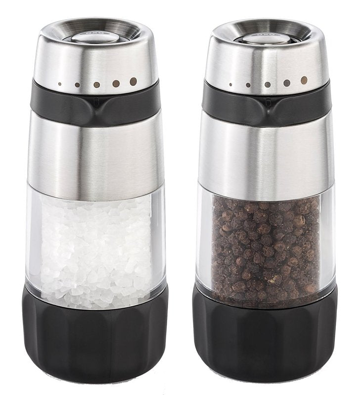 Oxo 1141000 Salt and Pepper Grinder Set, 1.94 oz Pepper, 4.76 oz Salt Capacity, Plastic/Stainless Steel, Clear