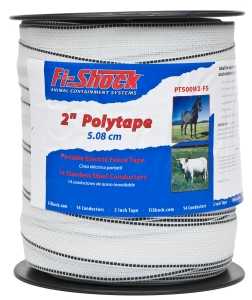 Fi-Shock PT500W2-FS Polytape, 500 ft L, 2 in W, 14-Strand, Stainless Steel Conductor, White