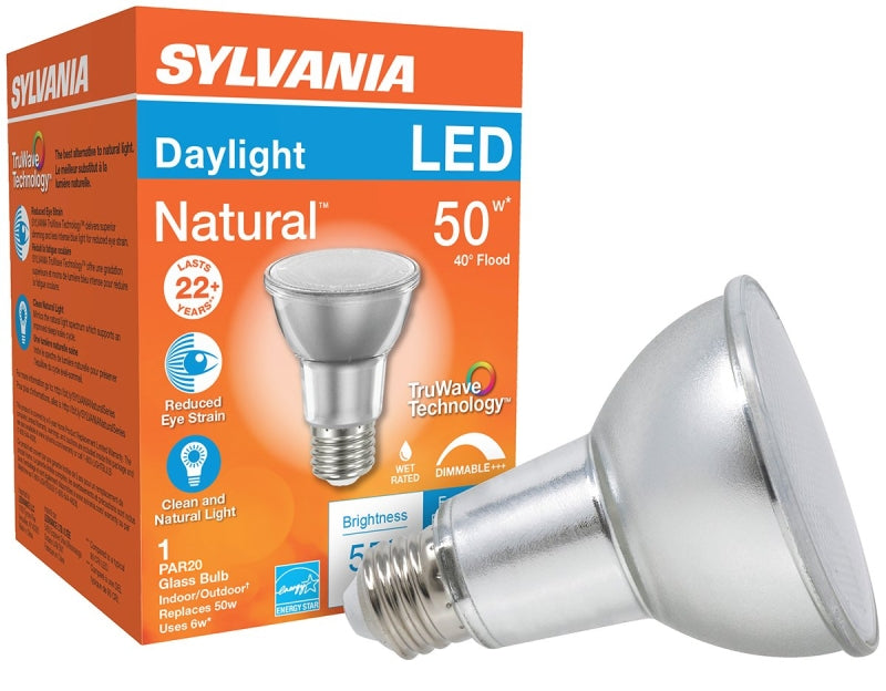 Sylvania 40921 Natural LED Bulb, Spotlight, PAR20 Lamp, E26 Lamp Base, Dimmable, Daylight Light, 5000 K Color Temp