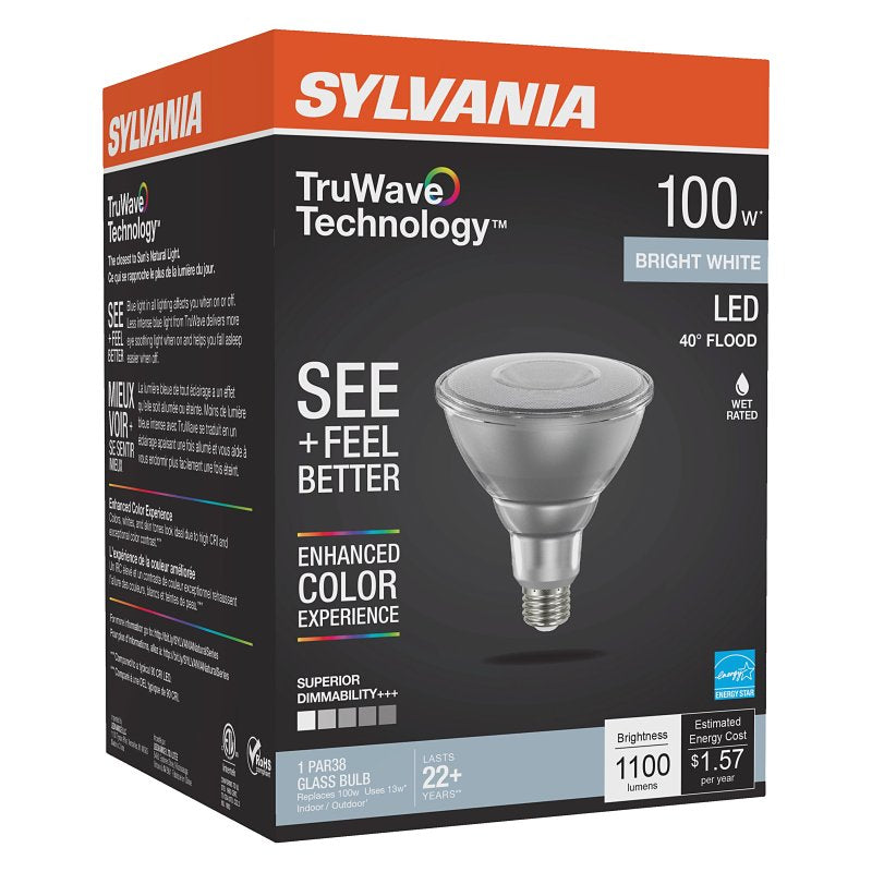 Sylvania Natural Series 41157 LED Bulb, PAR38 Lamp, 120 W Equivalent, E26 Medium Lamp Base, Yes, Clear