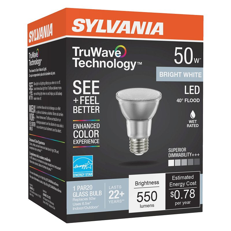 Sylvania Natural Series 41156 LED Bulb, PAR20 Lamp, 50 W Equivalent, E26 Medium Lamp Base, Yes, Neutral White