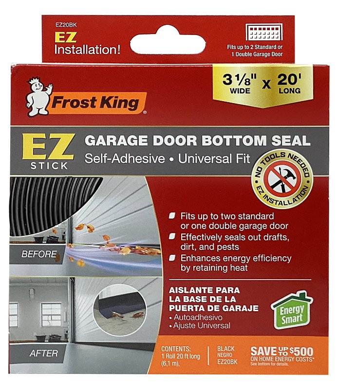 Frost King EZ20BK Self-Stick Garage Door Sweep, 20 ft L, 3-1/8 in W, Rubber Insert