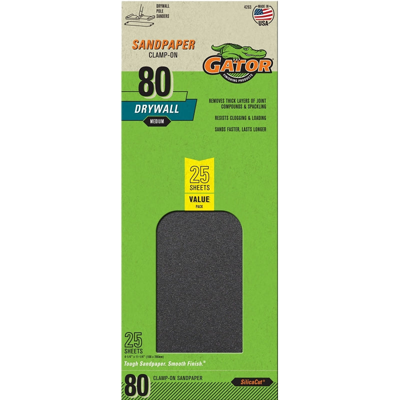 Gator SilicaCut 3310 Sanding Sheet, 11-1/4 in L, 4-1/4 in W, 80 Grit, Medium, Silicon Carbide Abrasive