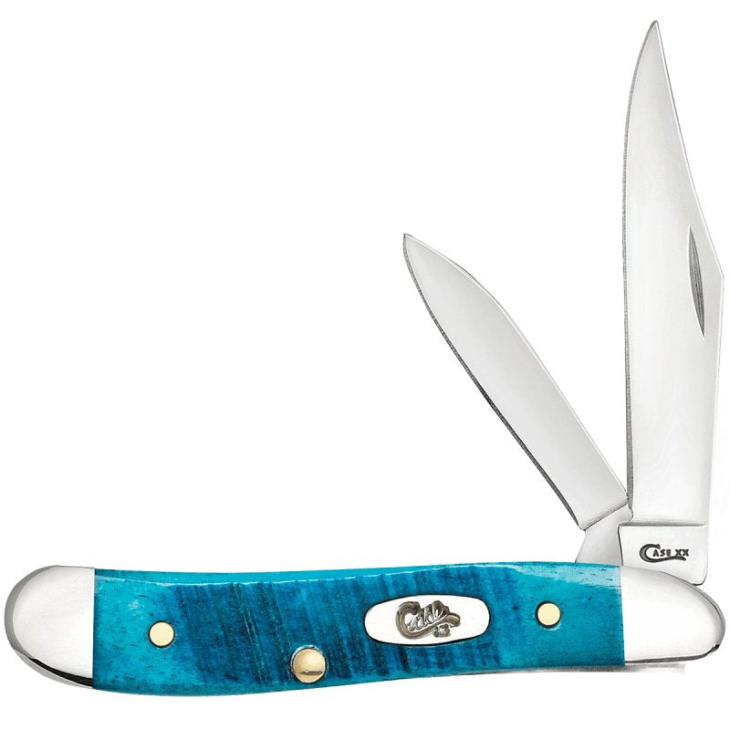Case XX 25596 Peanut Knife, 2.1, 1.53 in L Blade, Stainless Steel Blade, 2-Blade, Jigged Handle, Caribbean Blue Handle