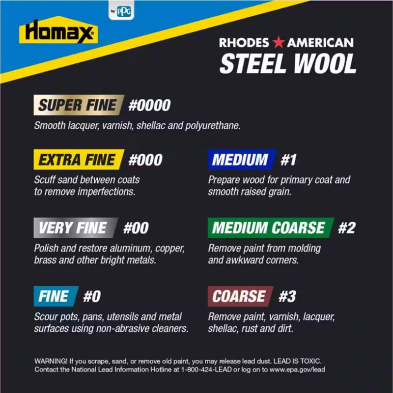 Rhodes American 1 Grade Medium Steel Wool Pad 12 pk, Pack of 6