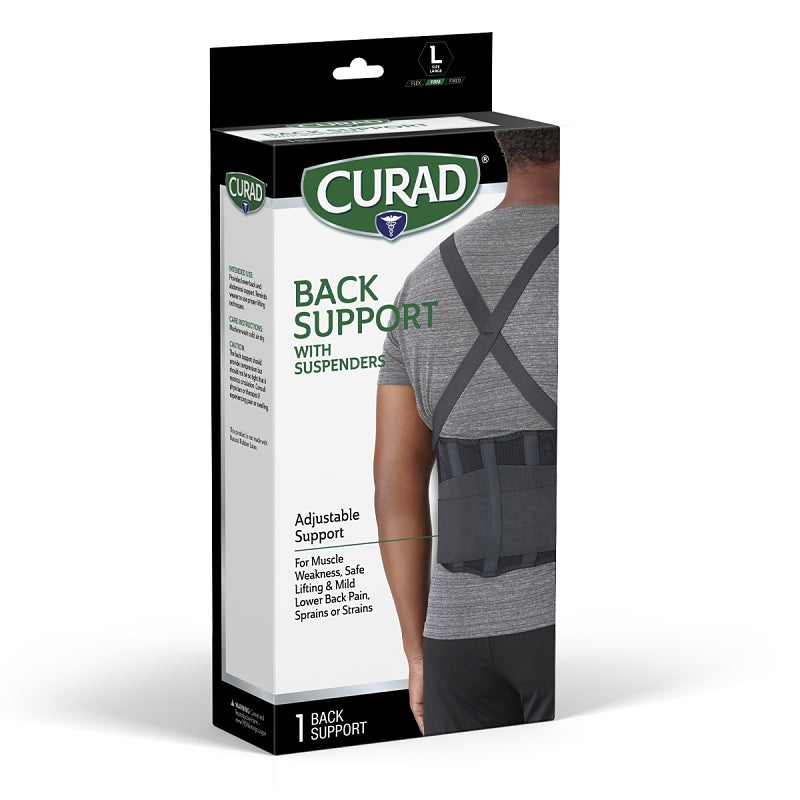 Curad ORT22200LD Back Support with Suspenders, L, Fits to Waist Size: 34 to 38 in, Hook and Loop Closure