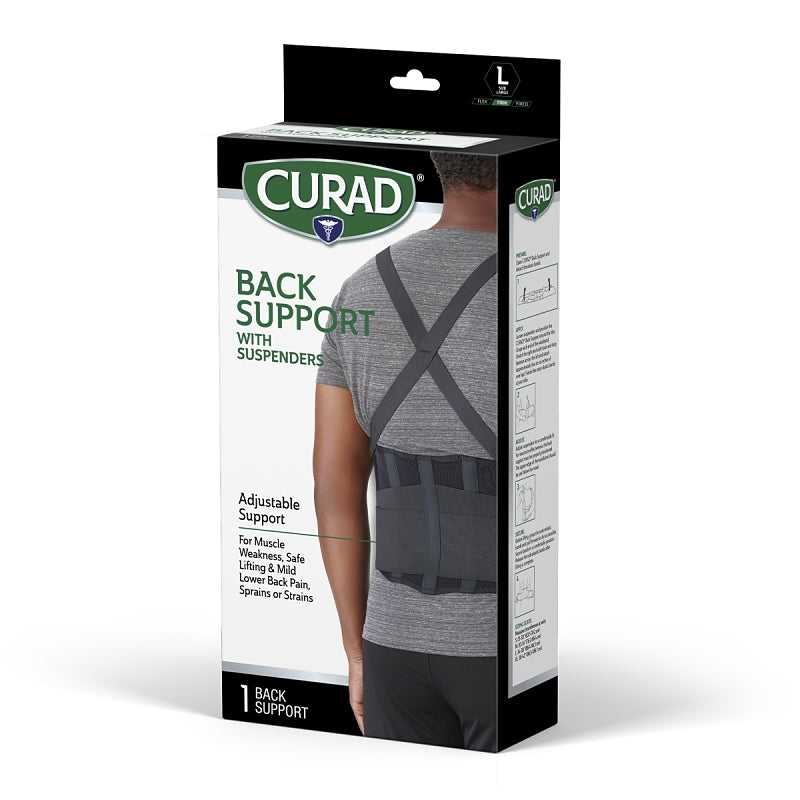 Curad ORT22200LD Back Support with Suspenders, L, Fits to Waist Size: 34 to 38 in, Hook and Loop Closure