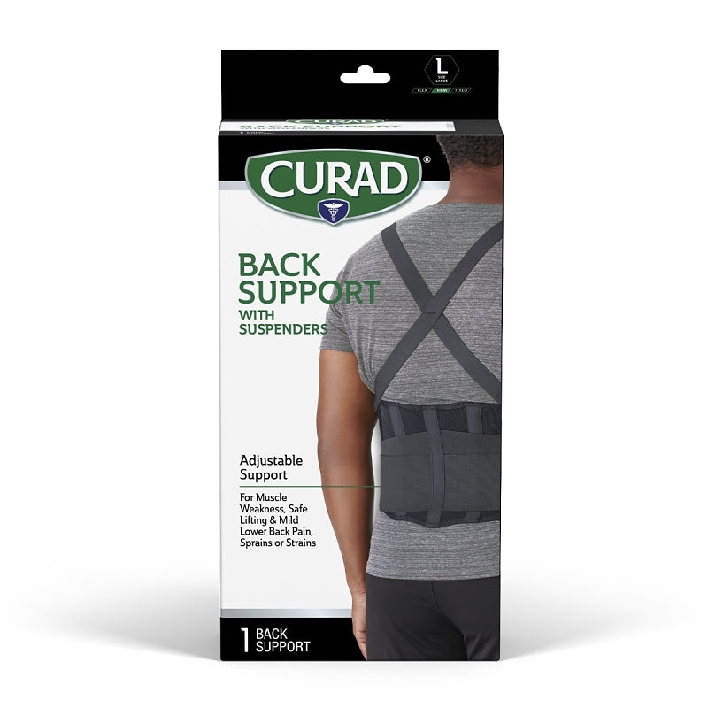 Curad ORT22200LD Back Support with Suspenders, L, Fits to Waist Size: 34 to 38 in, Hook and Loop Closure