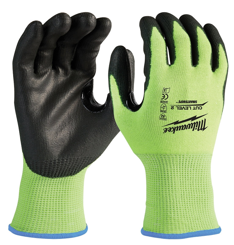 Milwaukee 48-73-8922 High-Visibility Cut Level 2 Gloves, Unisex, L, Elasticated Knit Cuff, Nitrile Coating, Polyurethane