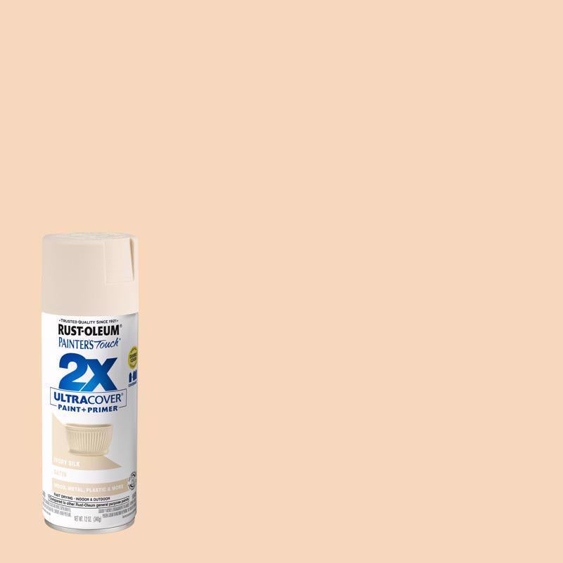 Rust-Oleum Painter's Touch 2X Ultra Cover Satin Ivory Silk Paint+Primer Spray Paint 12 oz, Pack of 6