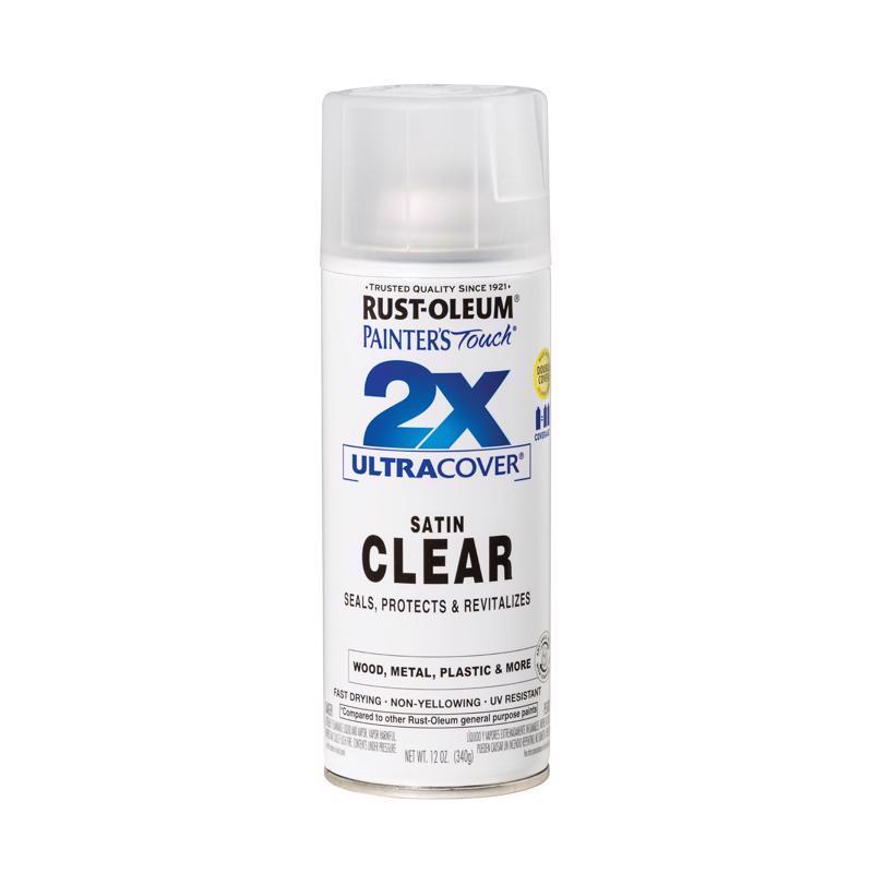Rust-Oleum Painter's Touch 2X Ultra Cover Satin Clear Paint+Primer Spray Paint 12 oz, Pack of 6