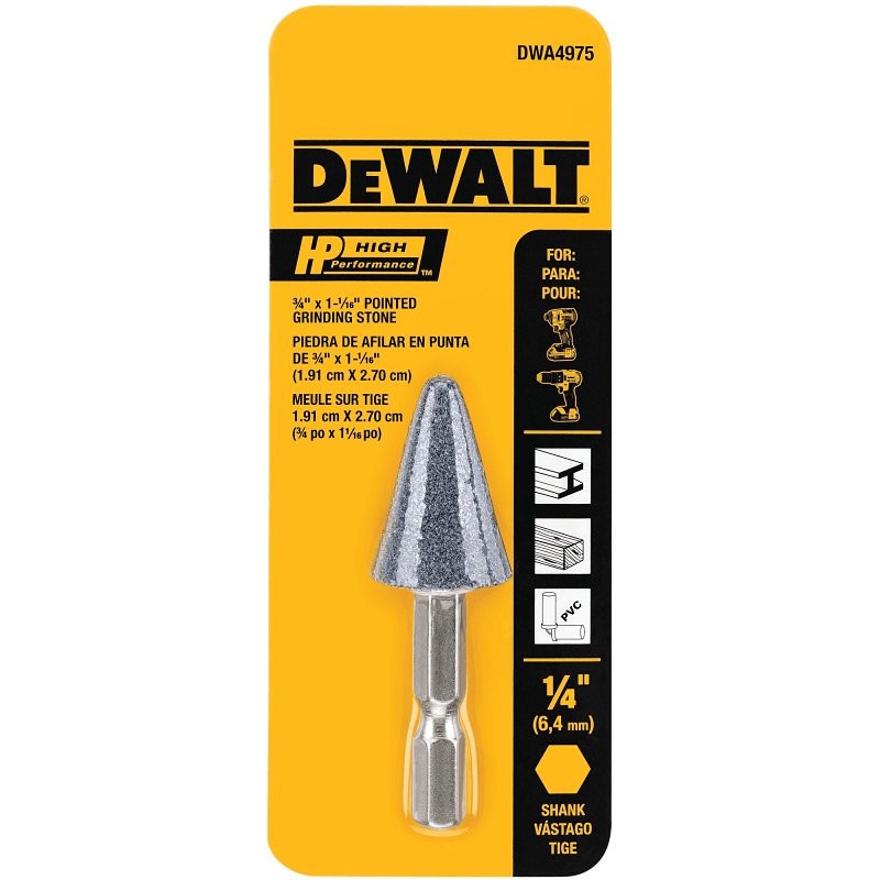 DEWALT DWA4975 Grinding Wheel, 3/4 in Dia, 3/4 in Thick, 1/4 in Arbor, 24 Grit, Medium, Aluminum Oxide Abrasive
