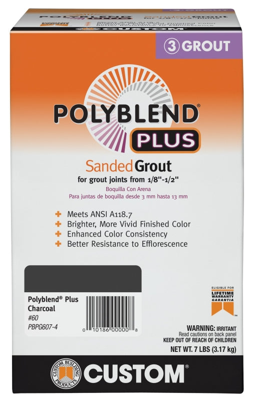 Polyblend PBPG607-4 Sanded Grout, Charcoal, 7 lb Box