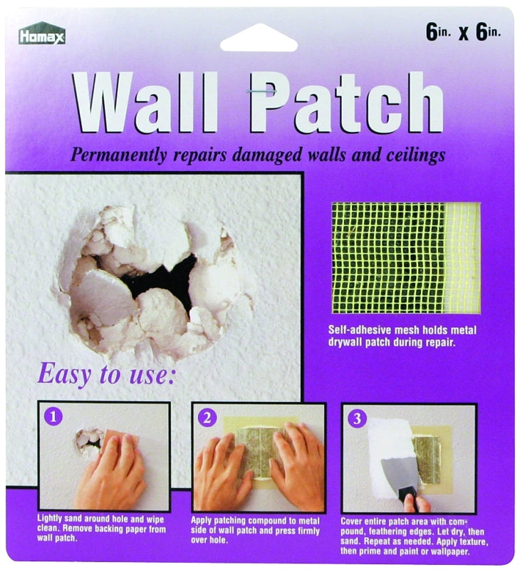 Homax 5506 Wall Patch, 6 in L, 6 in W, Fiberglass/Steel, Galvanized
